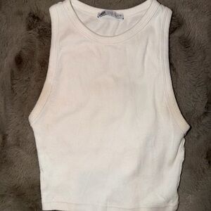 Zara Cream Ribbed Tank Top